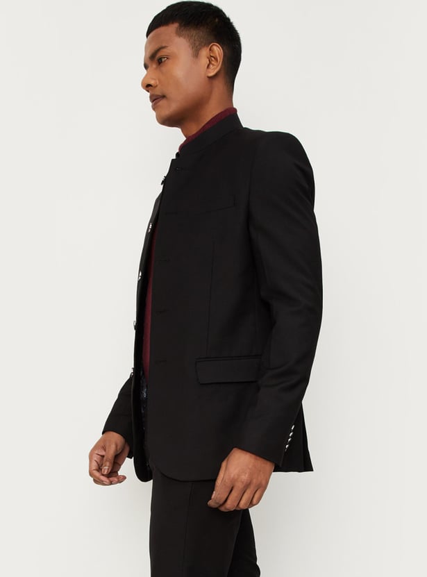 Men Solid Band Collar Blazer