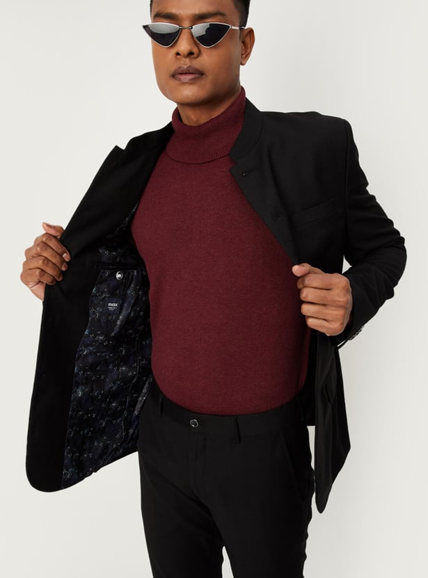 Men Solid Band Collar Blazer