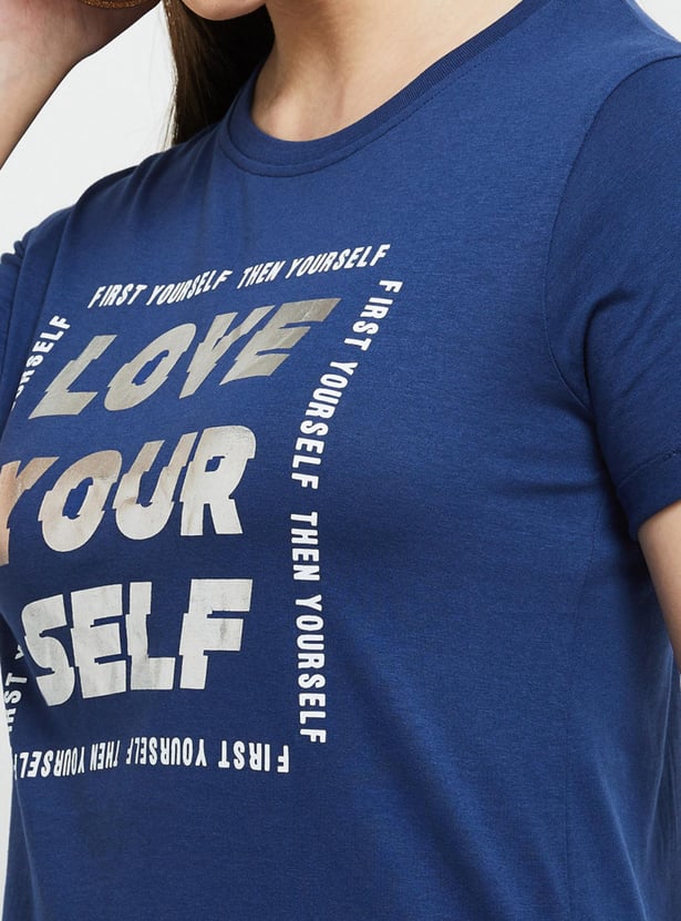 Women Typographic Printed T-shirt with Round Neck