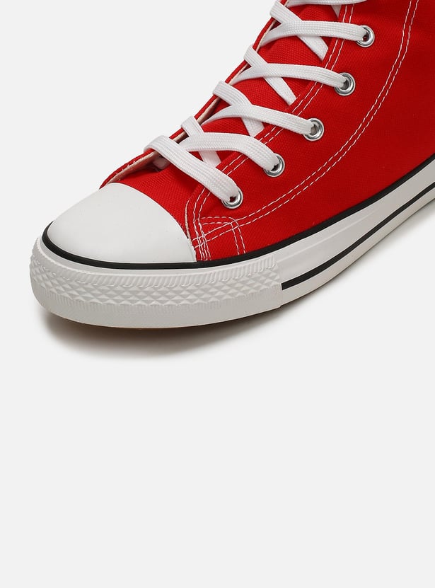 Women Solid High-Top Canvas Lace-Up Shoes