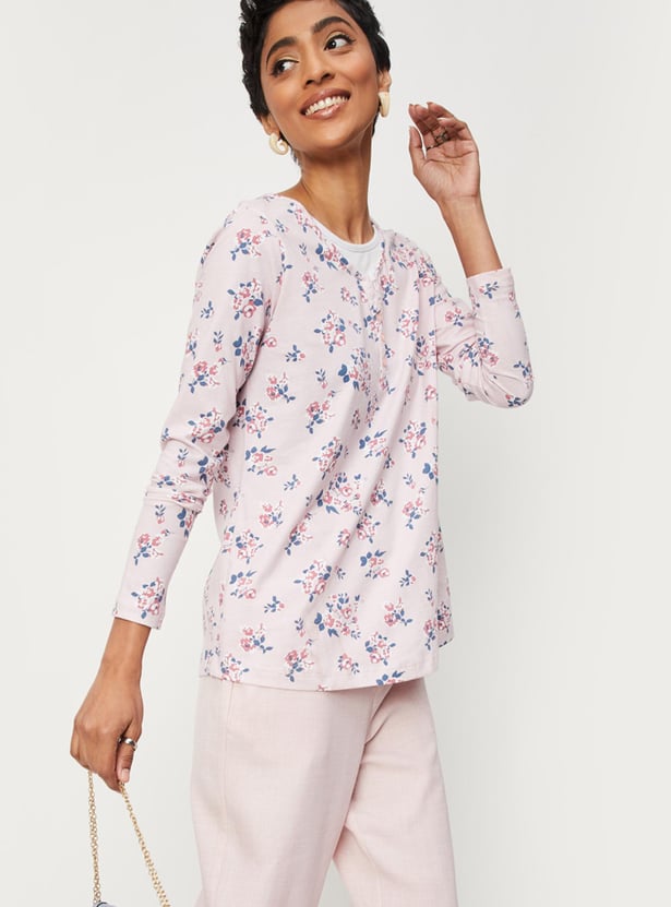 Women Floral Printed Layered Neck Top