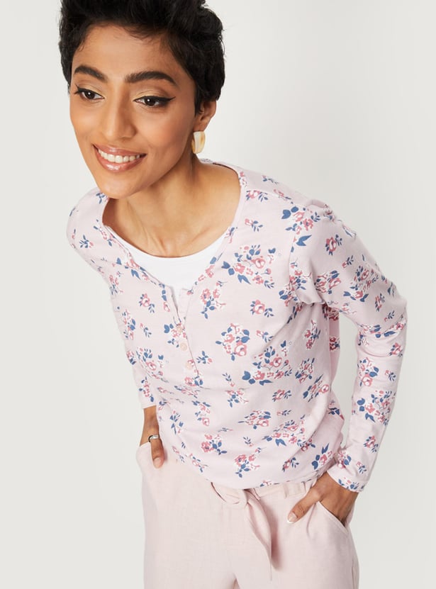 Women Floral Printed Layered Neck Top
