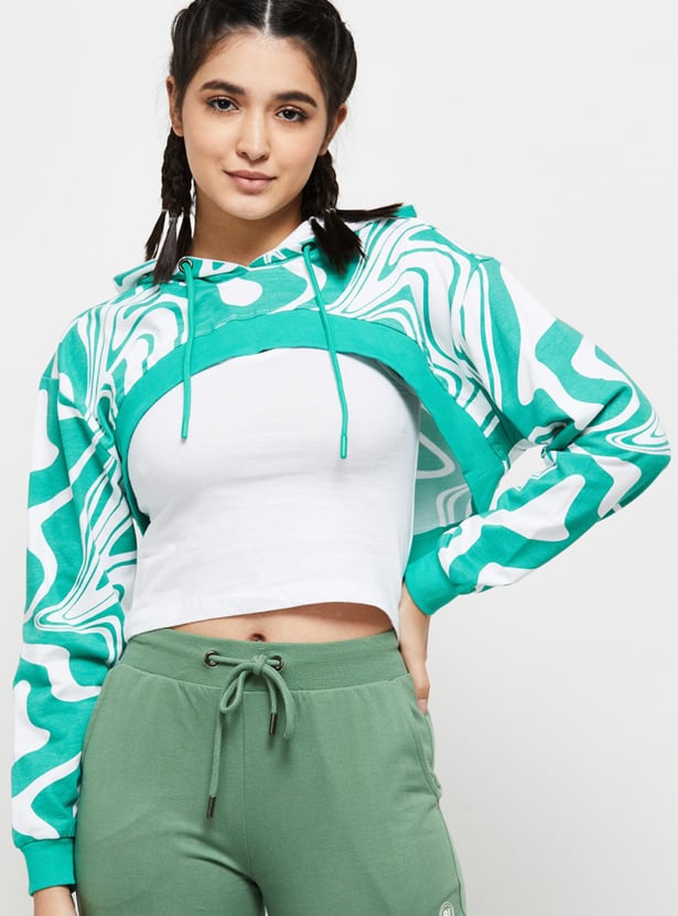 Women Checked Hooded Crop Sweatshirt