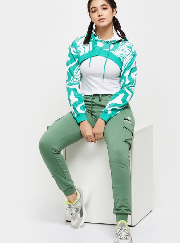 Women Checked Hooded Crop Sweatshirt