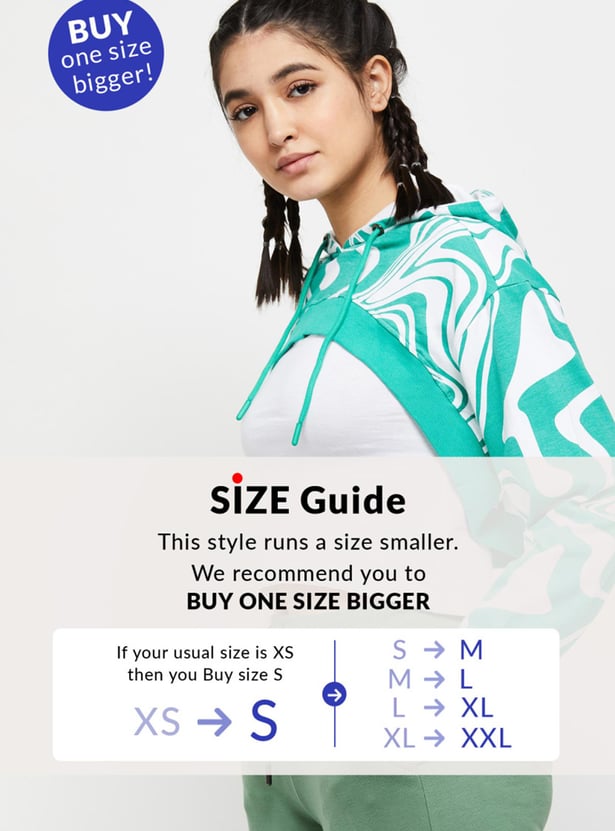 Women Checked Hooded Crop Sweatshirt