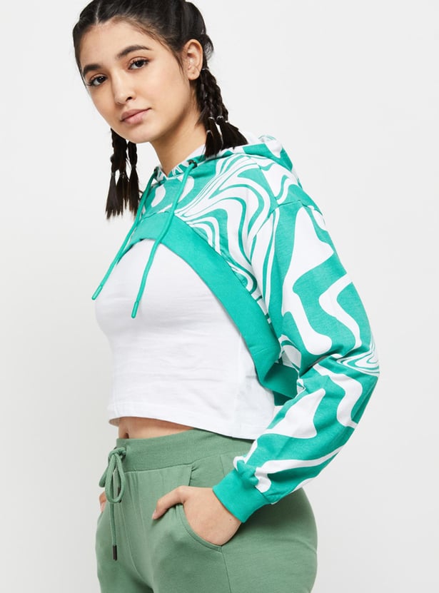 Women Checked Hooded Crop Sweatshirt