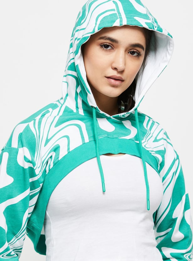 Women Checked Hooded Crop Sweatshirt