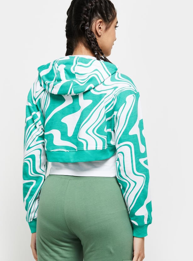 Women Checked Hooded Crop Sweatshirt