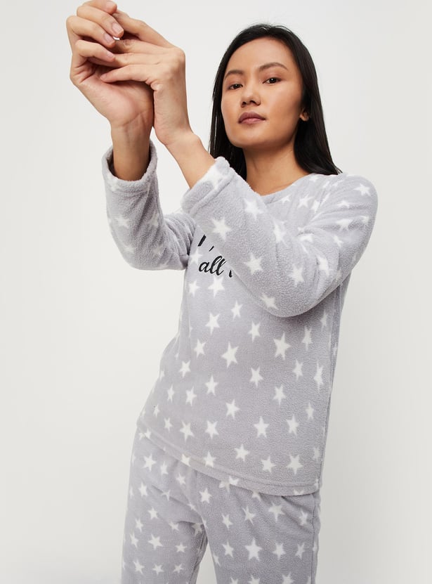 Women Printed Polar Fleece Top and Pyjamas