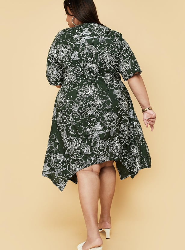 Women Printed Handkerchief Hem Dress