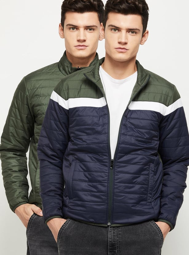 Men Solid Reversible Puffer Jacket