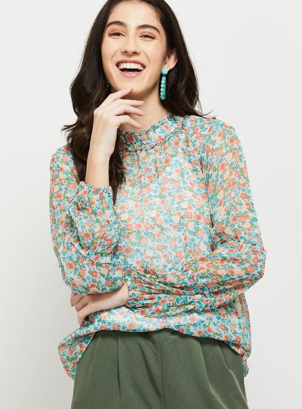 Women Floral Printed Full Sleeves Casual Top