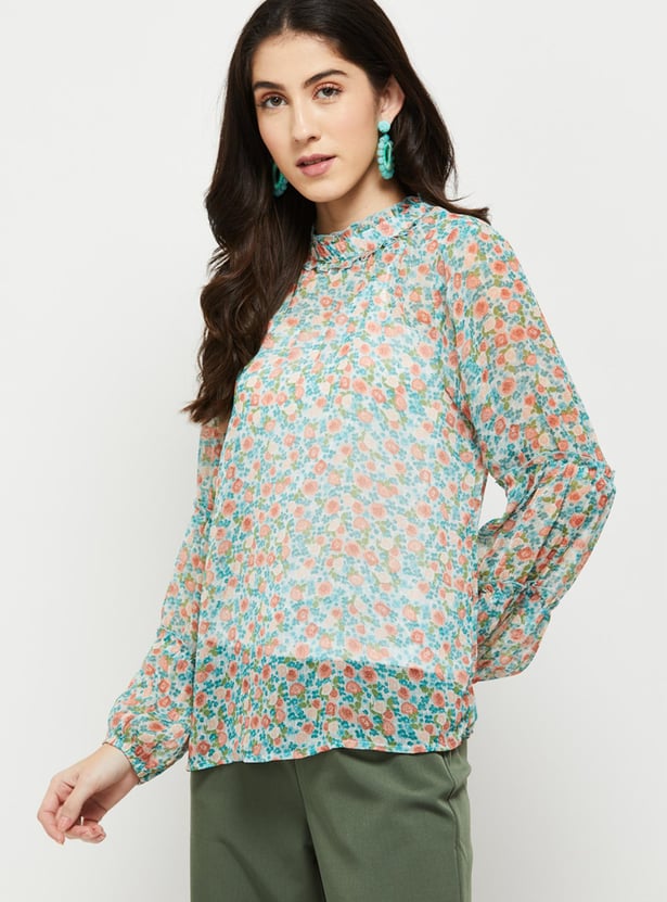 Women Floral Printed Full Sleeves Casual Top