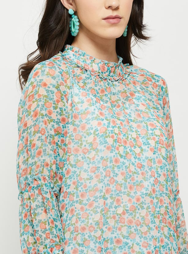 Women Floral Printed Full Sleeves Casual Top