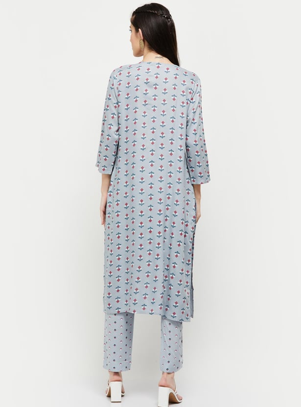 Women Printed Three-Quarter Sleeves Kurta with Elasticated Straight Pant