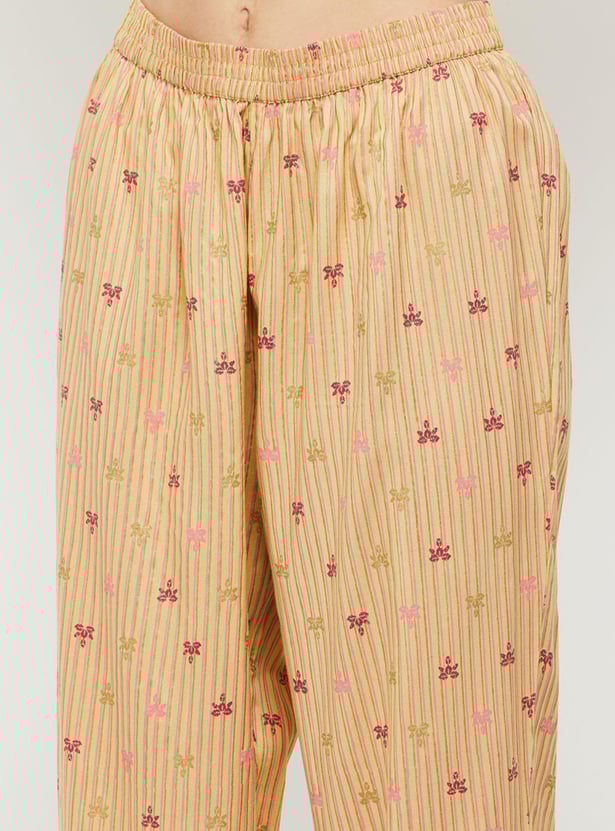 Women Floral Printed Straight Kurta with Elasticated Straight Pants