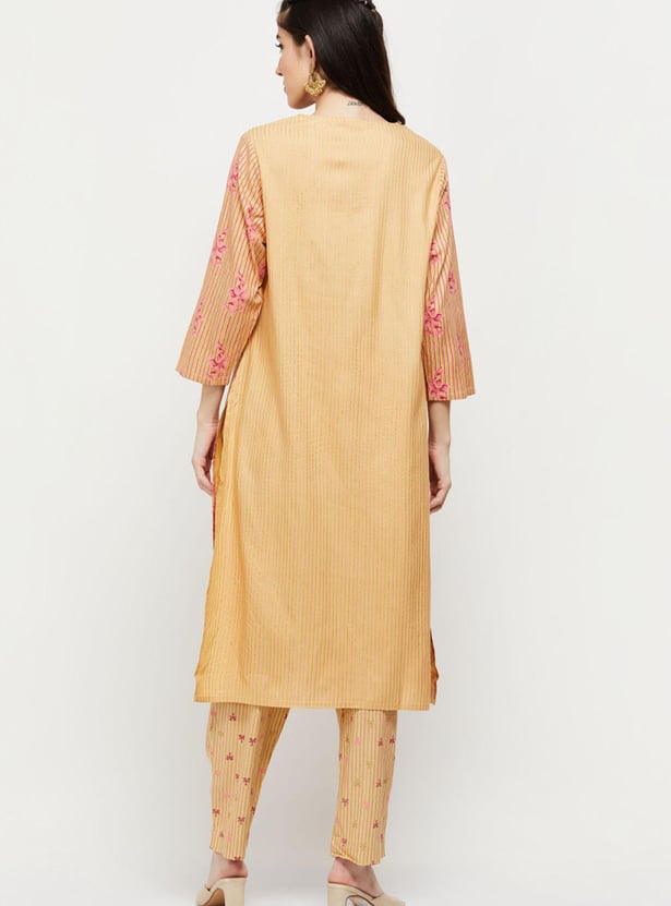 Women Floral Printed Straight Kurta with Elasticated Straight Pants