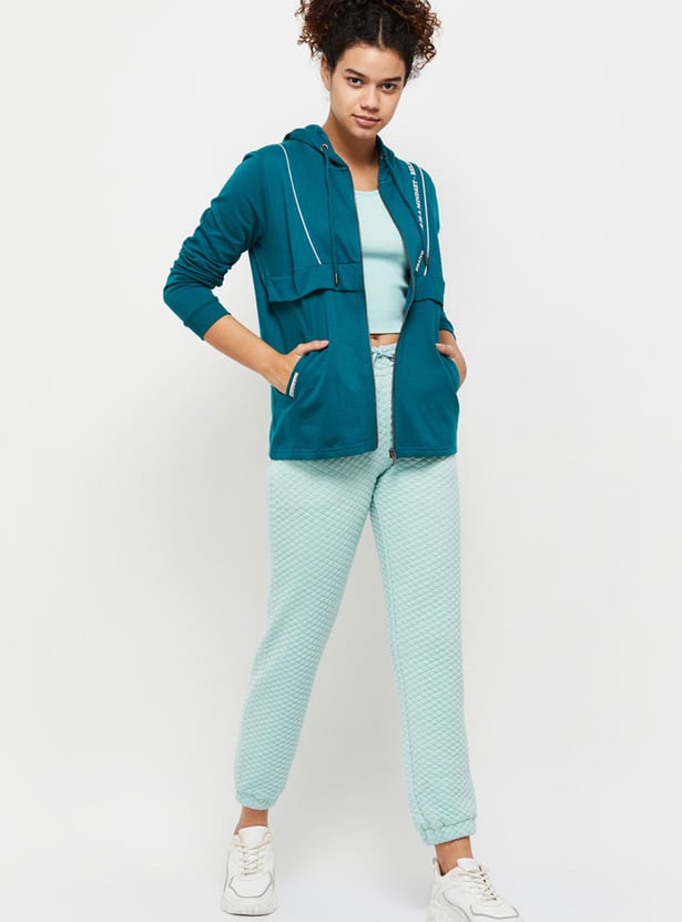 Buy Women Printed Full Sleeves Zip Closure Hooded Sports Jacket