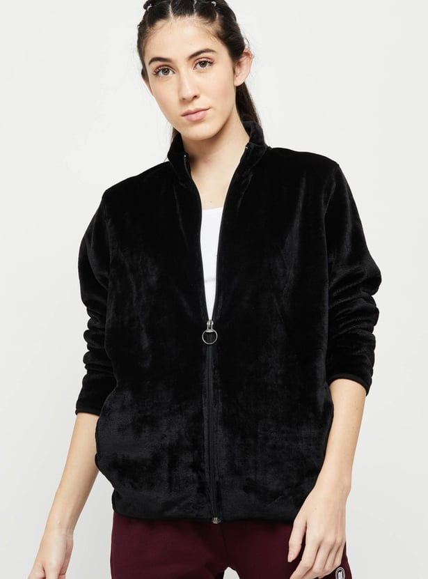 Buy Solid Velvet Finish Zip-Up Jacket Online at just Rs. 1199.0