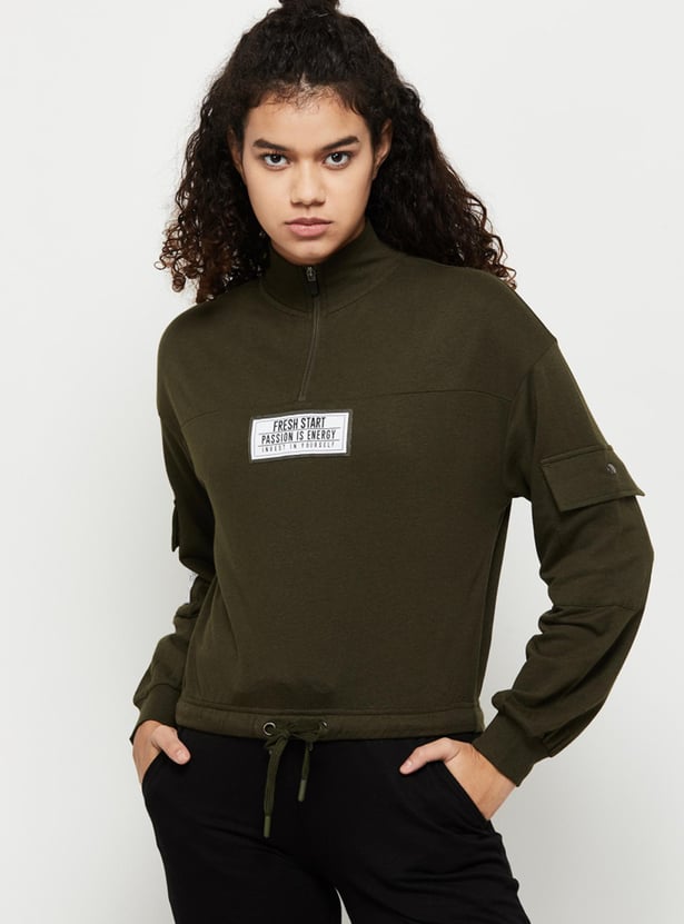 Women Printed High Neck Regular Fit Sweatshirt