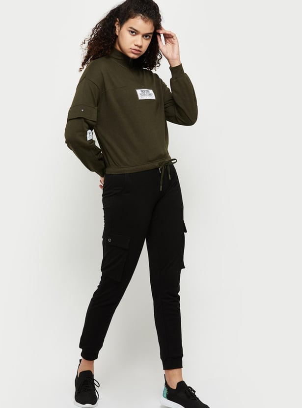 Women Printed High Neck Regular Fit Sweatshirt