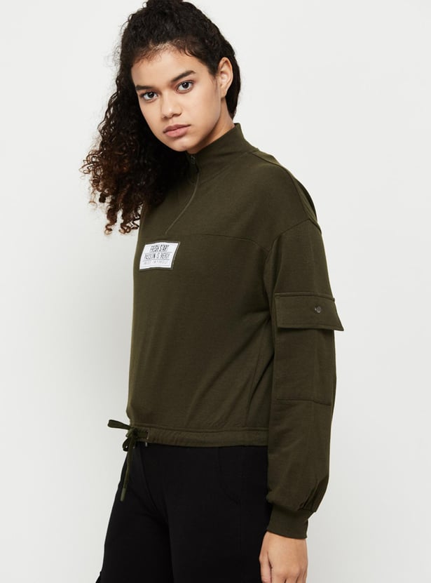 Women Printed High Neck Regular Fit Sweatshirt