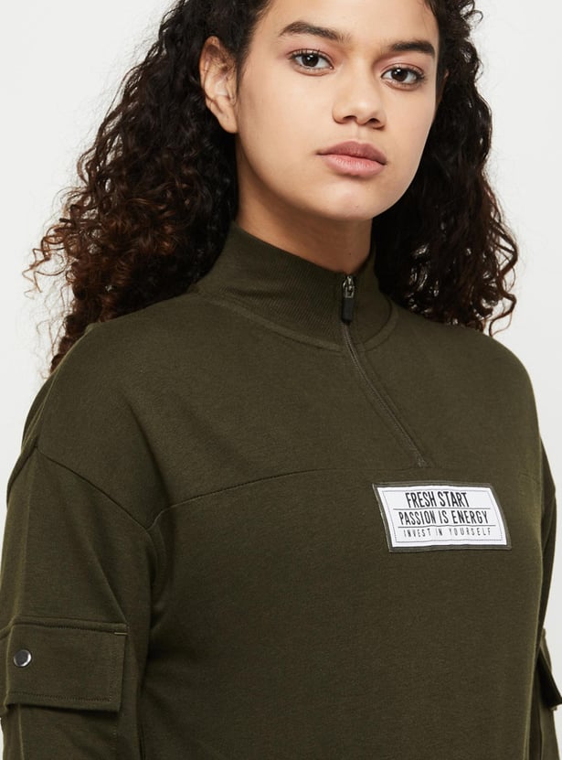 Women Printed High Neck Regular Fit Sweatshirt