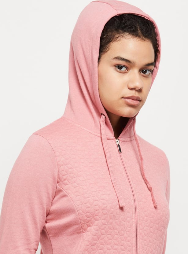Women Quilted Cut And Sew Hooded Jacket with Pockets
