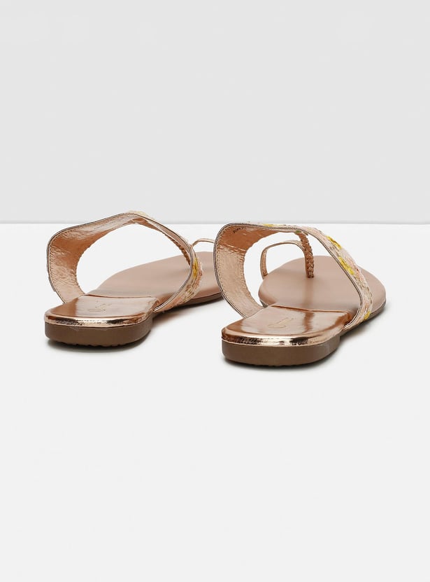 Women Floral Embroidered One-Toe Flat Sandals