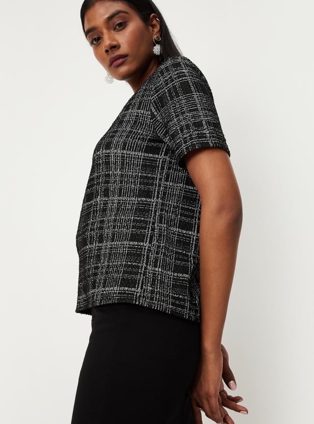 Buy Women Checked Mock Neck Top Online at just