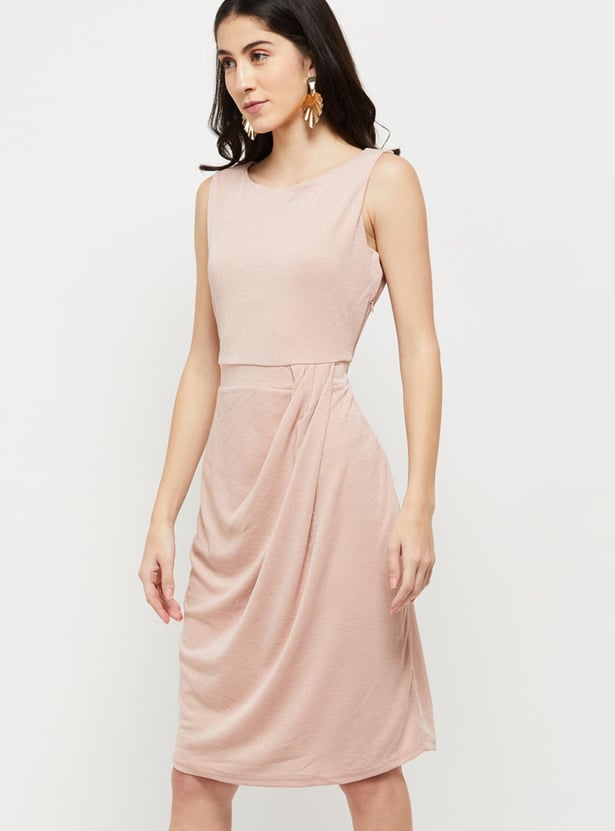 Women Solid Round Neck Sheath Dress