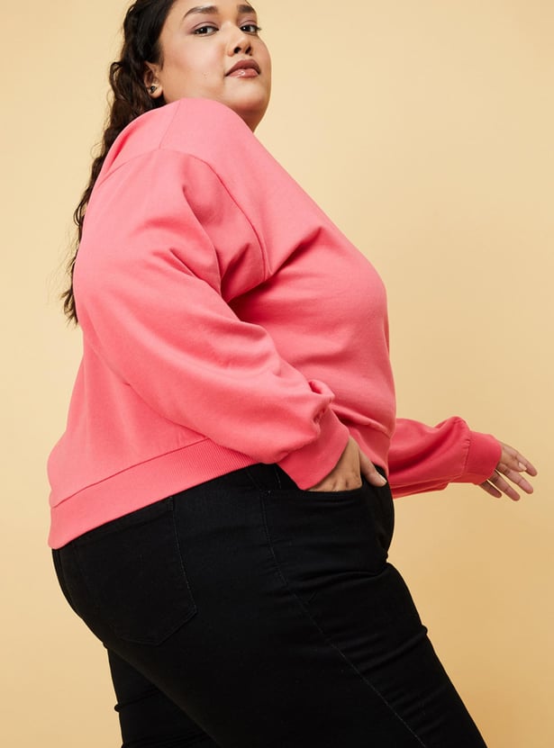 Women Solid Crop Sweatshirt