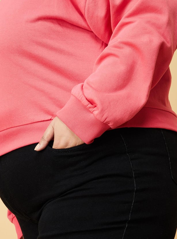 Women Solid Crop Sweatshirt