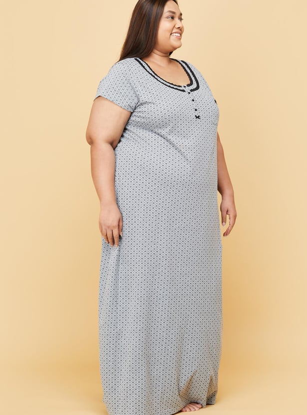 MAX Women Printed Half Sleeves Round Neck Night Gown