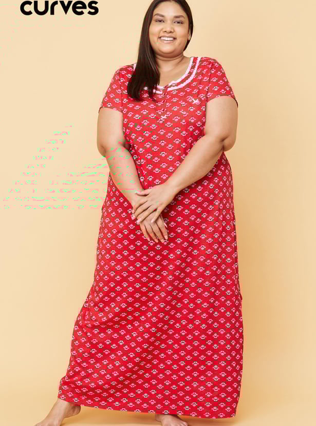 MAX Women Printed Half Sleeves Round Neck Night Gown