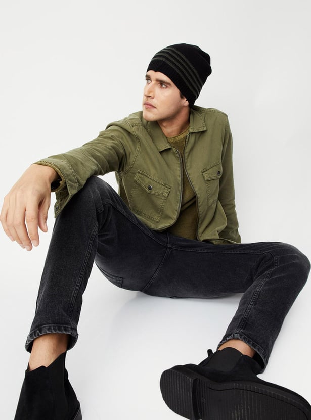 Men Solid Denim Zipped Shacket