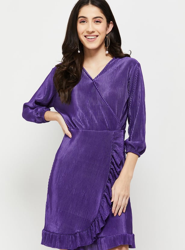 Women Textured Ruffled Hem A-line Dress