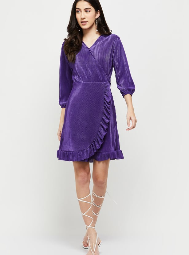 Women Textured Ruffled Hem A-line Dress