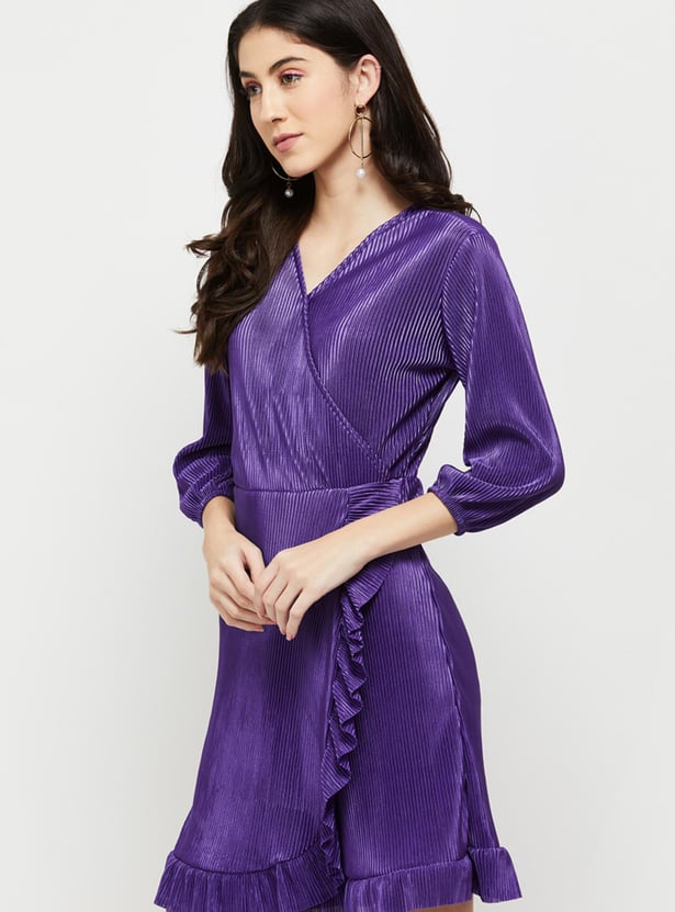 Women Textured Ruffled Hem A-line Dress