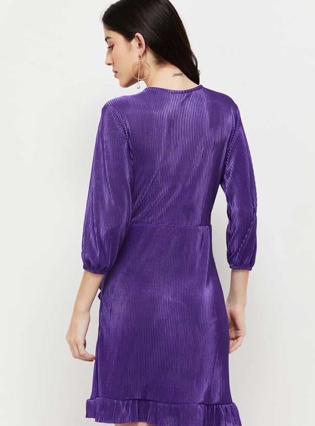 Women Textured Ruffled Hem A-line Dress