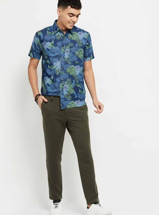 Men Tropical Printed Short Sleeve Slim Fit Casual Shirt