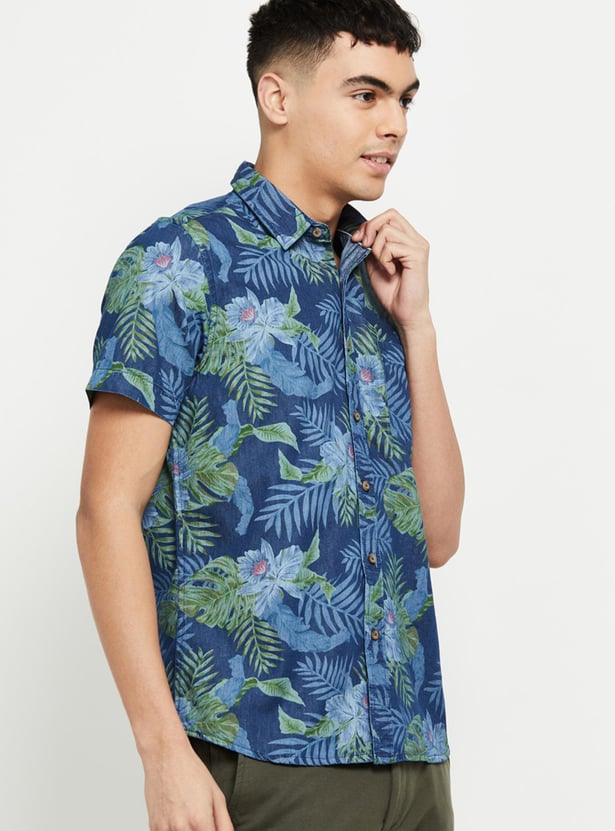 Men Tropical Printed Short Sleeve Slim Fit Casual Shirt