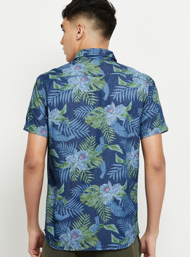 Men Tropical Printed Short Sleeve Slim Fit Casual Shirt