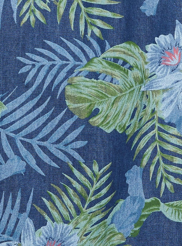 Men Tropical Printed Short Sleeve Slim Fit Casual Shirt