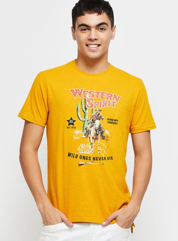 Men Graphic Printed Crew Neck Slim Fit T-shirt