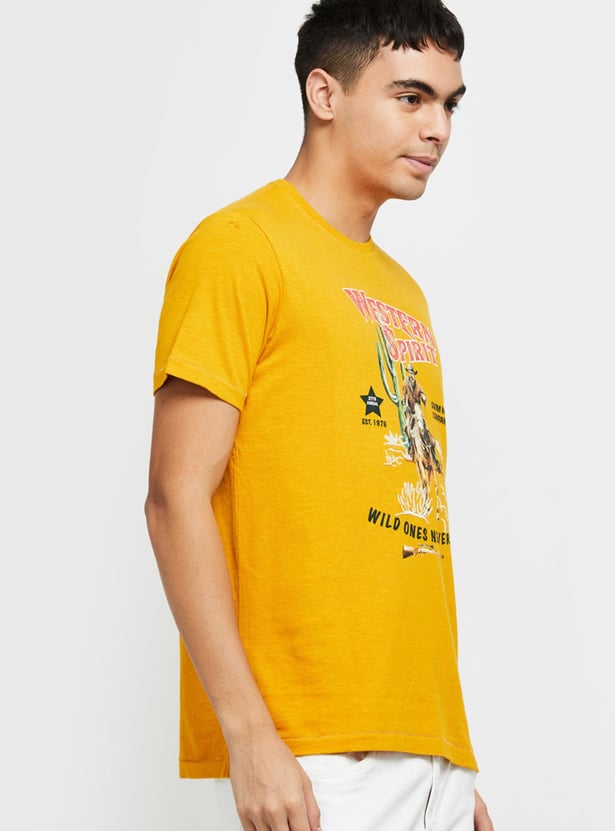Men Graphic Printed Crew Neck Slim Fit T-shirt