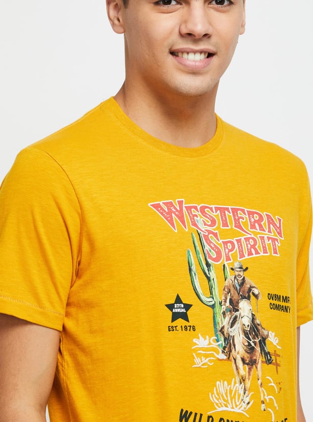 Men Graphic Printed Crew Neck Slim Fit T-shirt