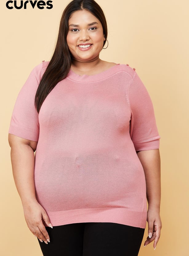 Women Solid Boat Neck Knit Top