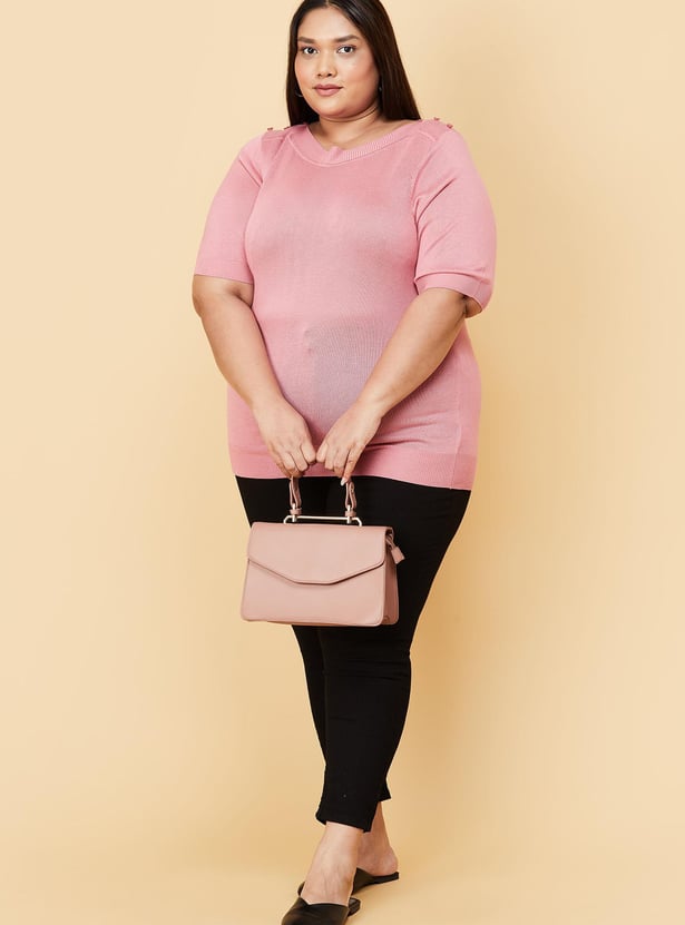 Women Solid Boat Neck Knit Top