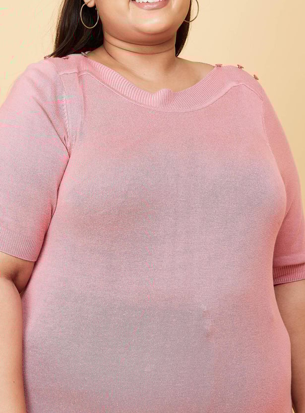 Women Solid Boat Neck Knit Top